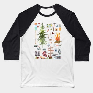 Rustic Autumn Camping Pattern Baseball T-Shirt